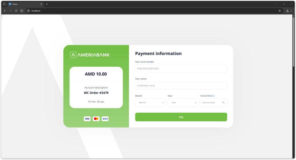 WooCommerce-ից բացված հայկական բանկի վճարման էջ